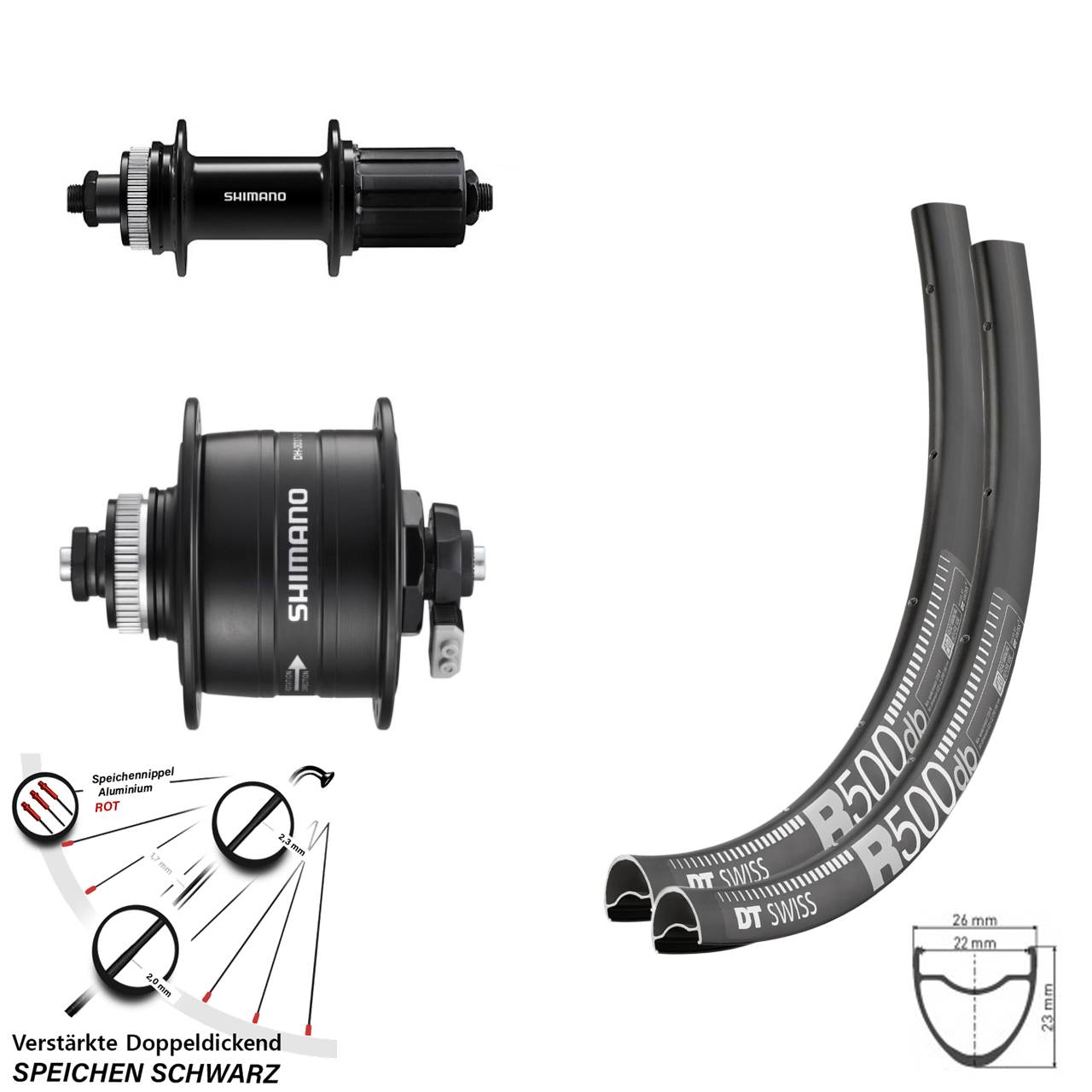 29 Zoll DT Swiss R500 Shimano DH-3D37 FH-QC400 Centerlock Laufradsatz QR 8-11 fach HG