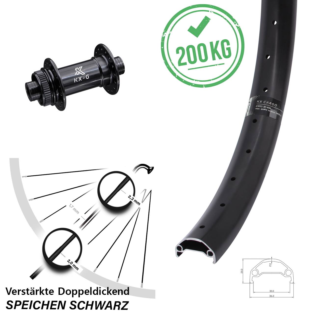 Centerlock Vorderrad 15x100 26 Zoll KX Cargo verstärkt