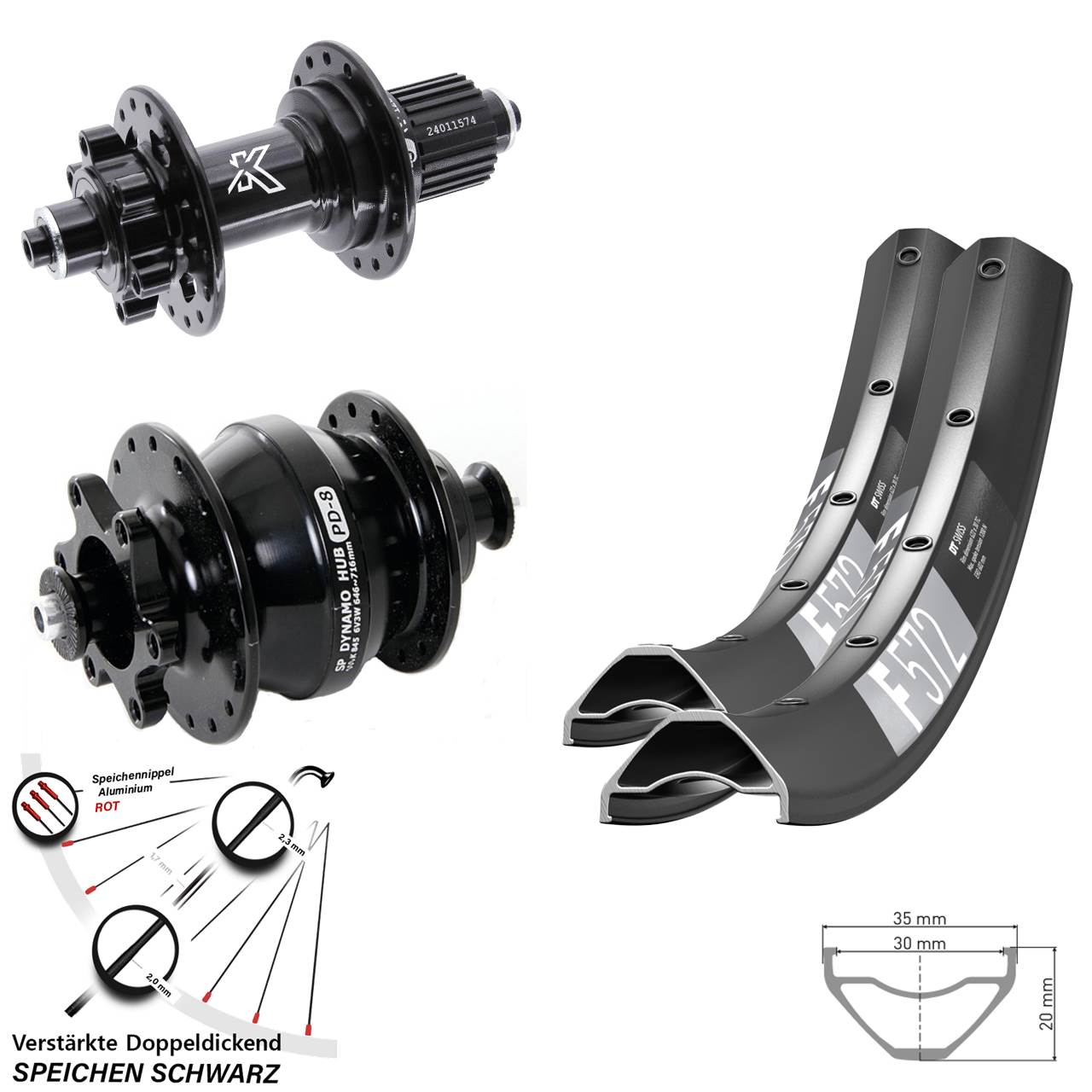 29 Zoll DT Swiss F572 KX-M Shutter PD-8 6-Loch Laufradsatz QR Shimano Micro Spline