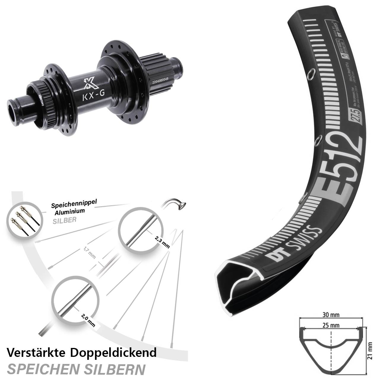 Disc Laufrad 29 Zoll DT Swiss E 512 KX-GS verstärkt Shimano Micro Spline 12x142