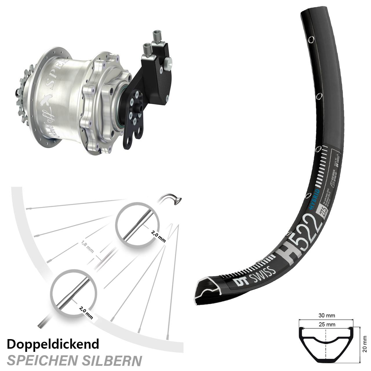 DT Swiss H 522 Rohloff Speedhub 500/14 CC DB Tandem 29 Zoll Disc Laufrad