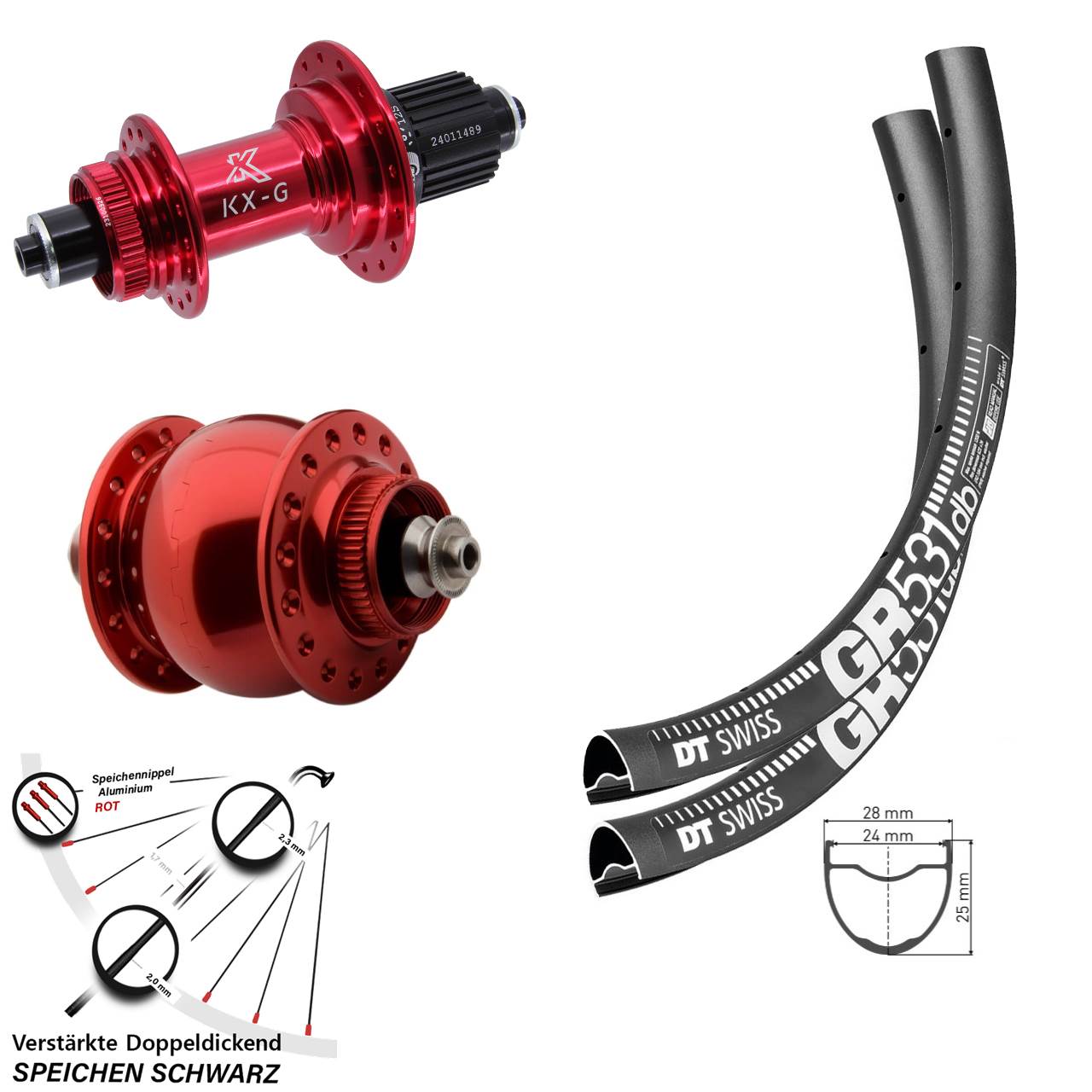 28-29 Zoll DT Swiss GR531 KX-G SON 28 rot Centerlock Laufradsatz QR Shimano Micro Spline