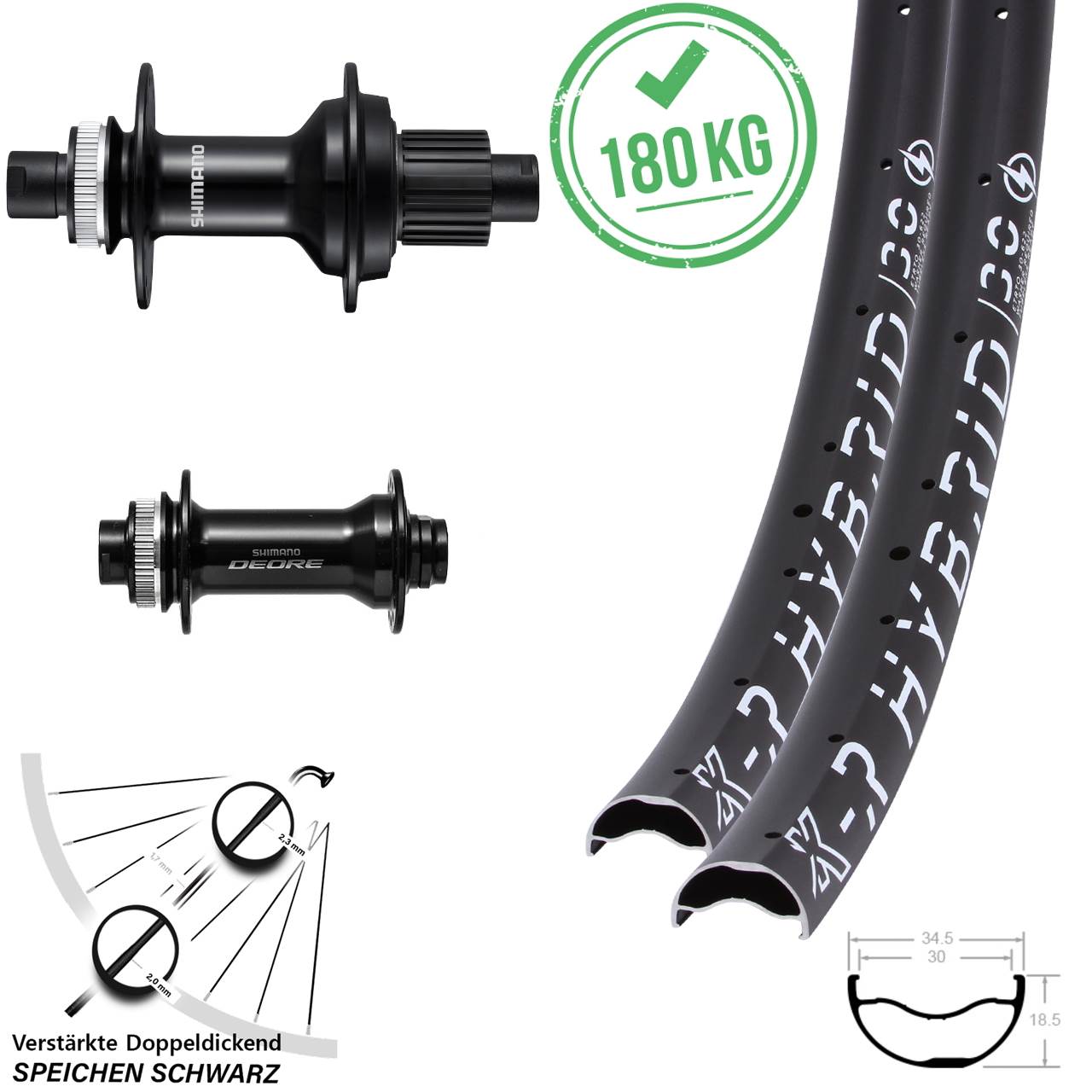 29 Zoll KX-R Hybrid 30 Shimano Deore FH-MT510-B Disc Laufradsatz Boost Micro Spline