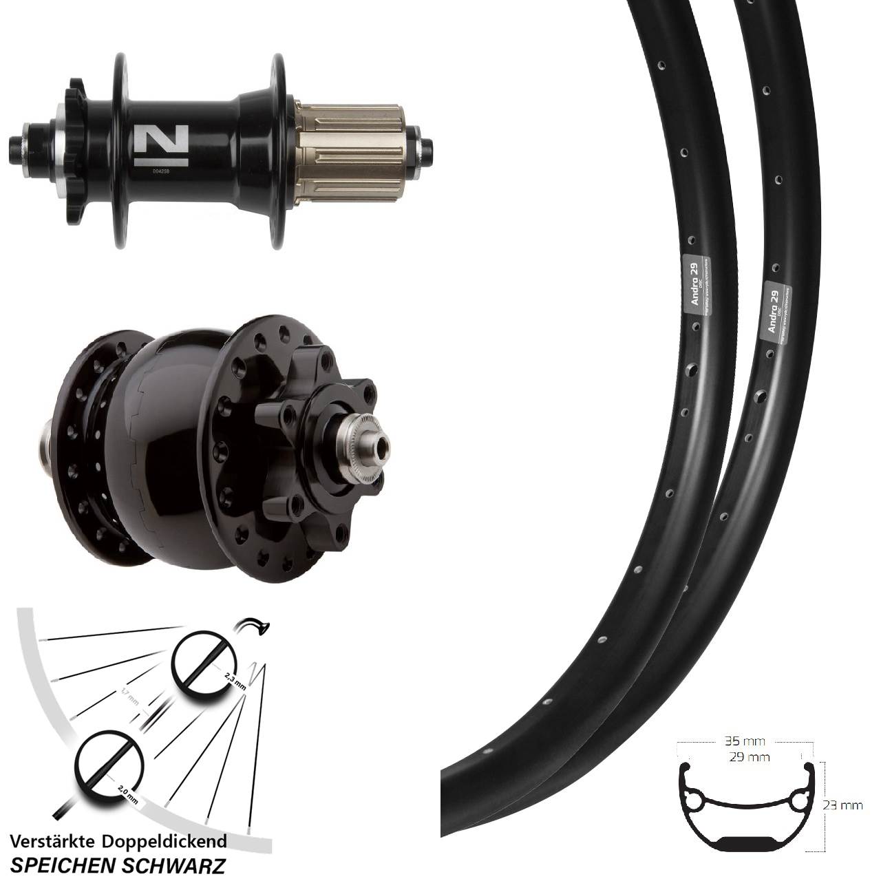 Ryde Andra 29 Zoll Novatec D-042SB SON 28 6-Loch Laufradsatz QR 8-11 fach