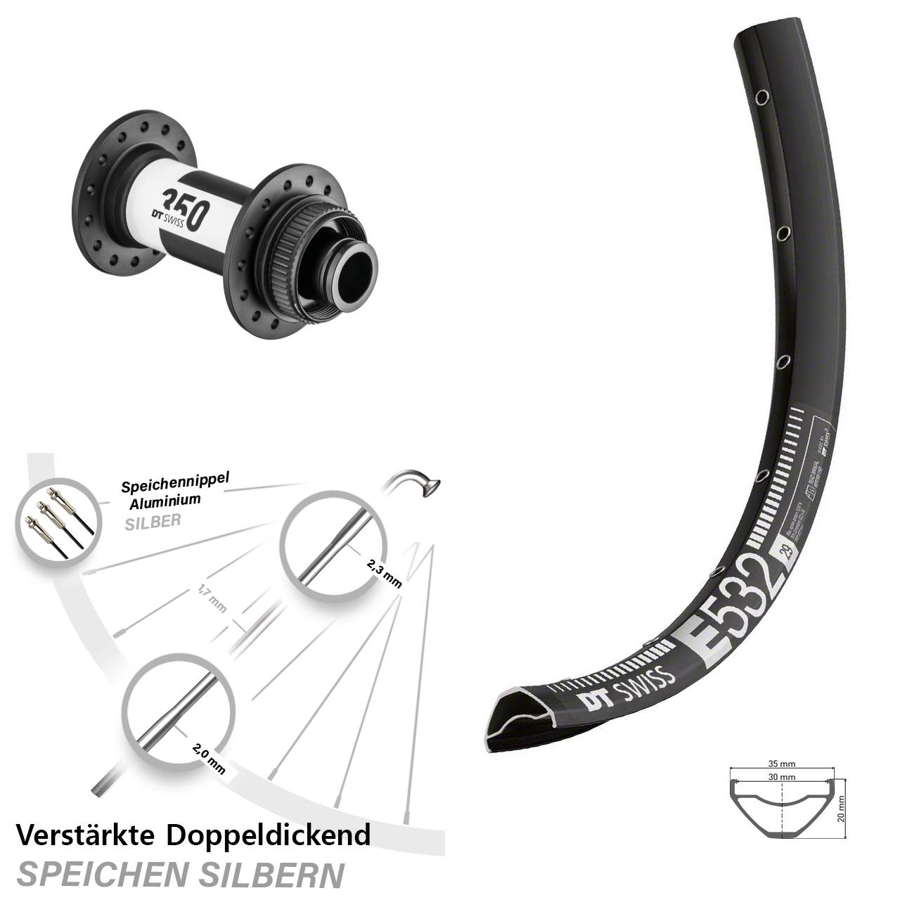 29 Zoll E 532 DT Swiss 350 Centerlock Vorderrad 15x100