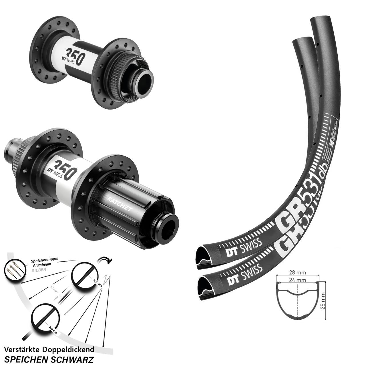 Laufradsatz Centerlock 15x100 12x142 27,5 Zoll DT Swiss GR531 DT Swiss 350 8-11 fach HG