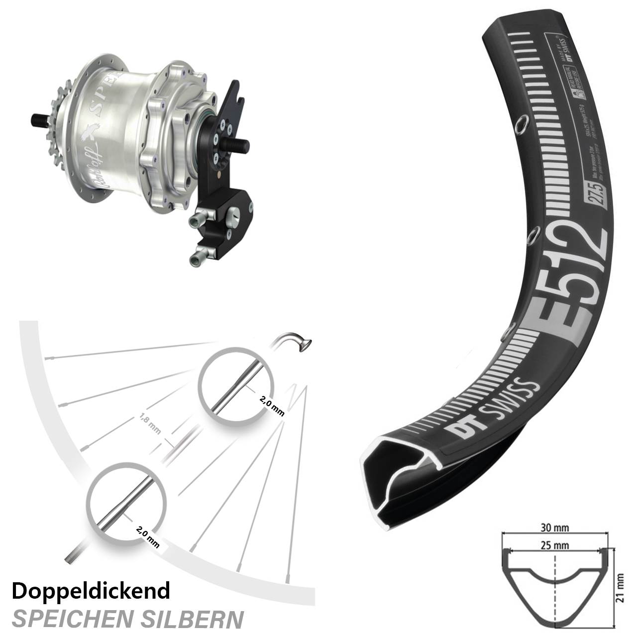 29 Zoll DT Swiss E 512 Rohloff Speedhub TS DB OEM2 Tandem