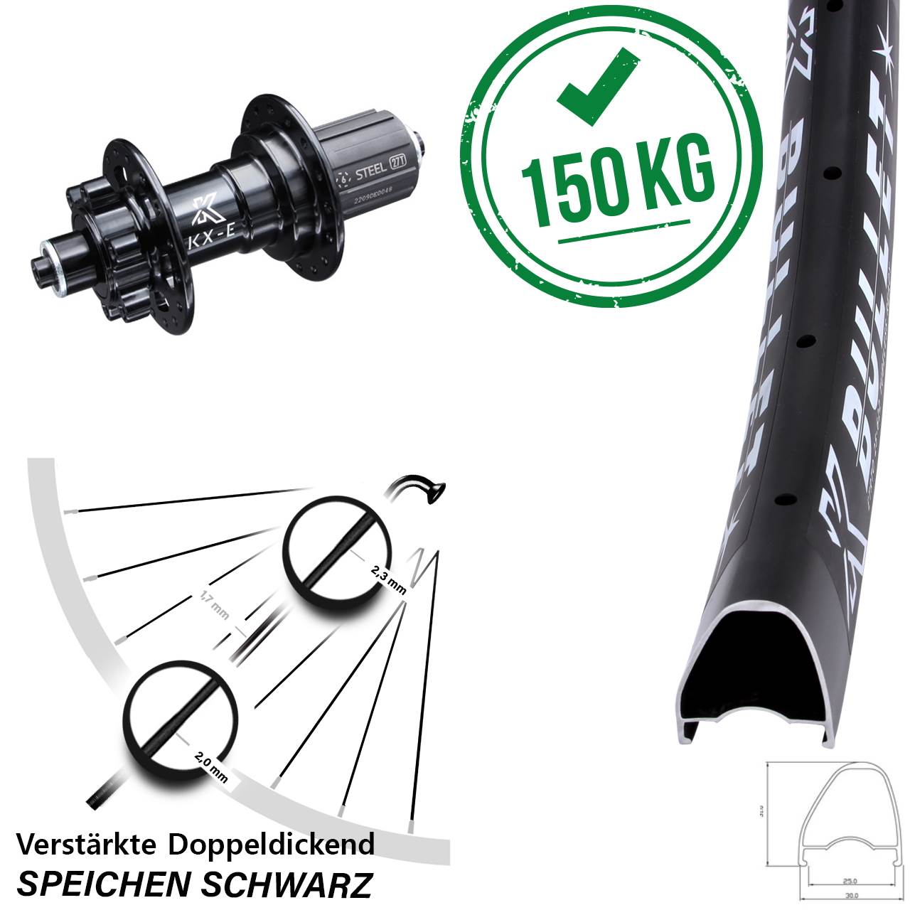 28-29 Zoll KX-E Bullet OS 6 Kugellager Hinterrad 6-Loch QR 8-12 fach