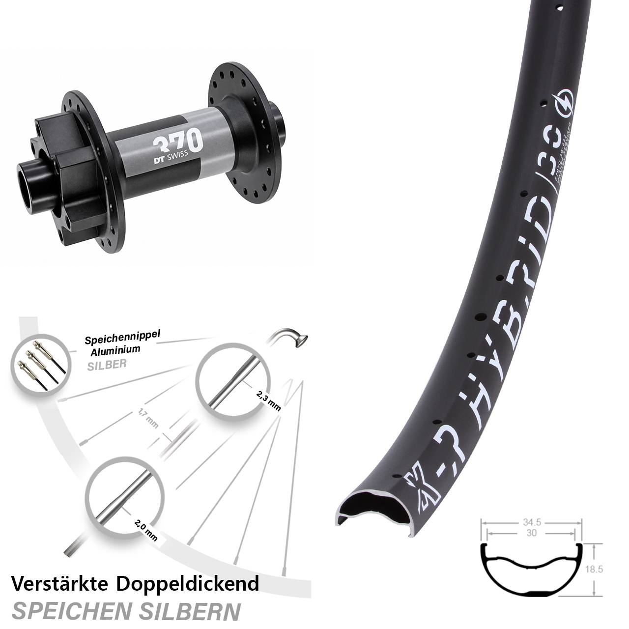 Disc Laufrad 29 Zoll KX-R Hybrid 30 DT Swiss 370 15x110 Boost