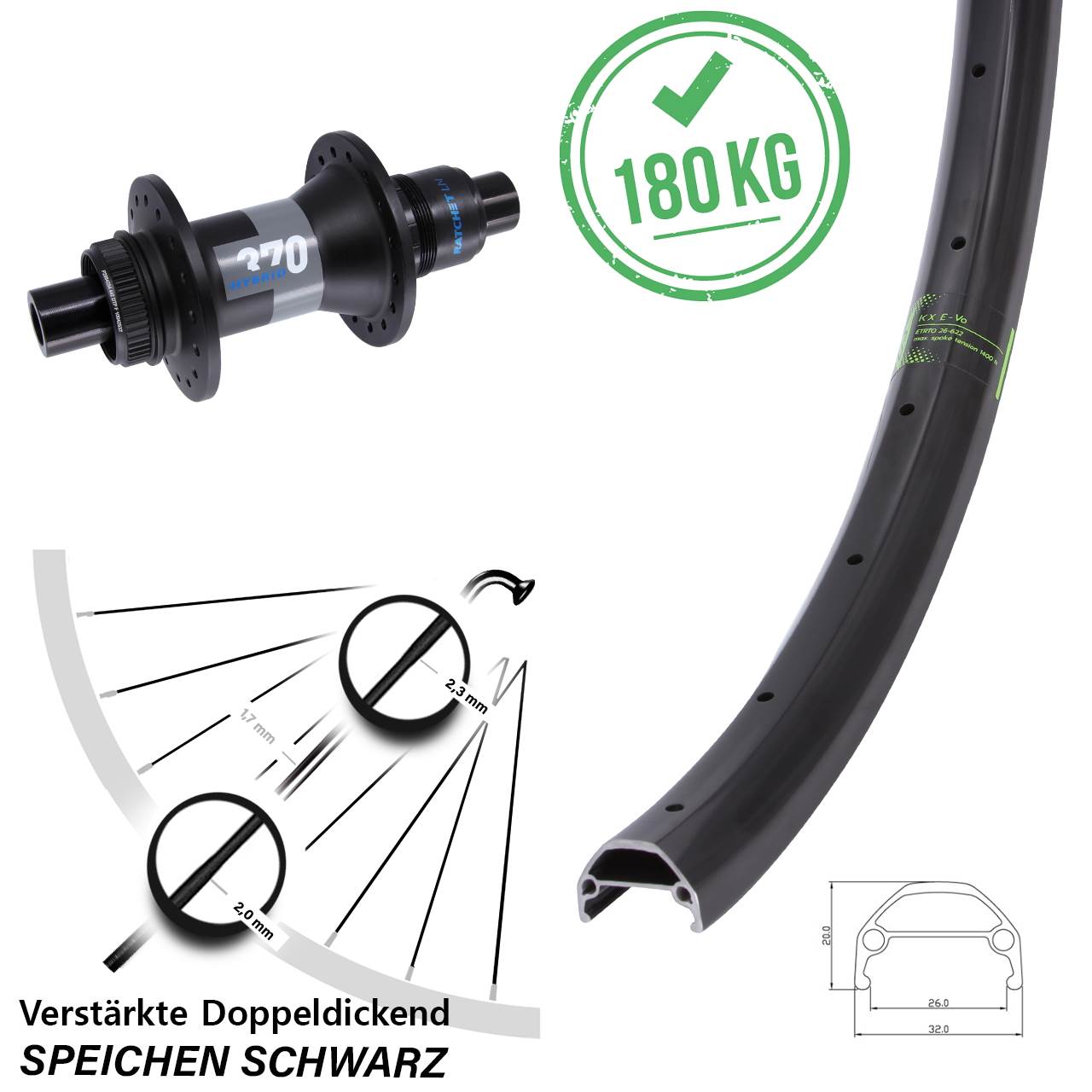 Disc Laufrad 26 Zoll KX Evo DT Swiss 370 Hybrid XD 12x148