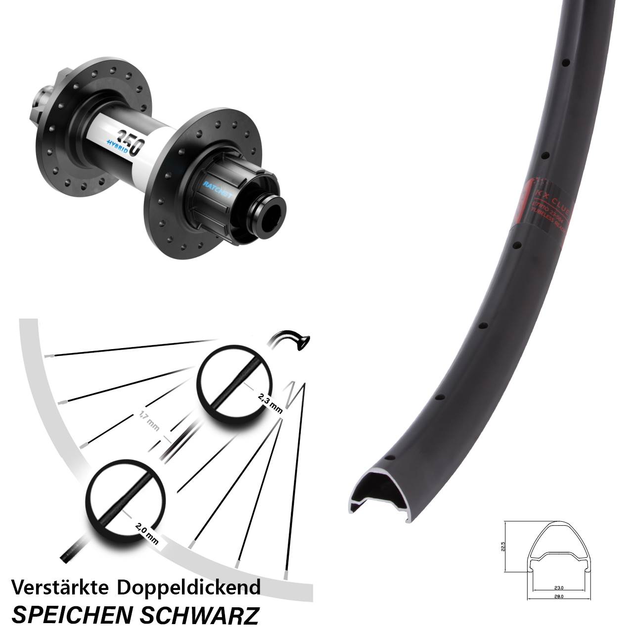 29 Zoll Hinterrad KX Clue DT Swiss 350 Hybrid 6-Loch 12/142 Singlespeed