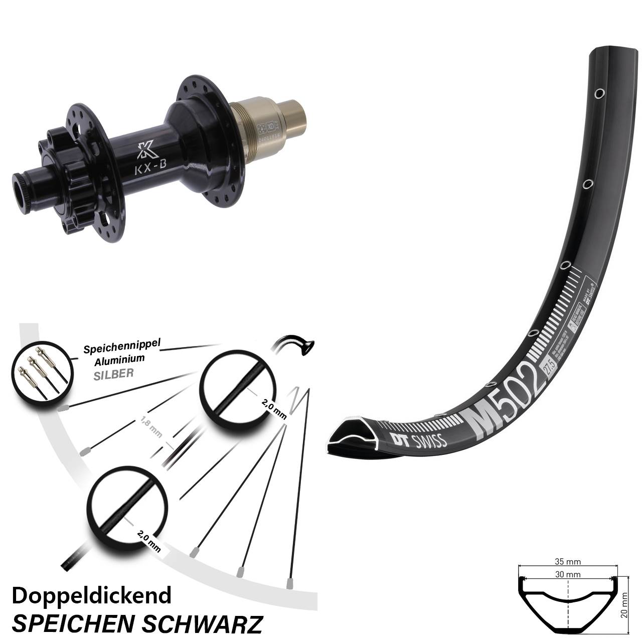 Disc Laufrad 12x148 29 Zoll DT Swiss M 502 KX-B XD 11-12 fach