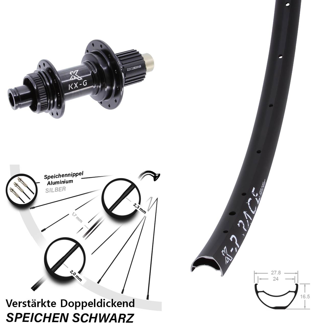 Hinterrad Centerlock 12x142 KX-R Race MTB Steckachse Micro Spline