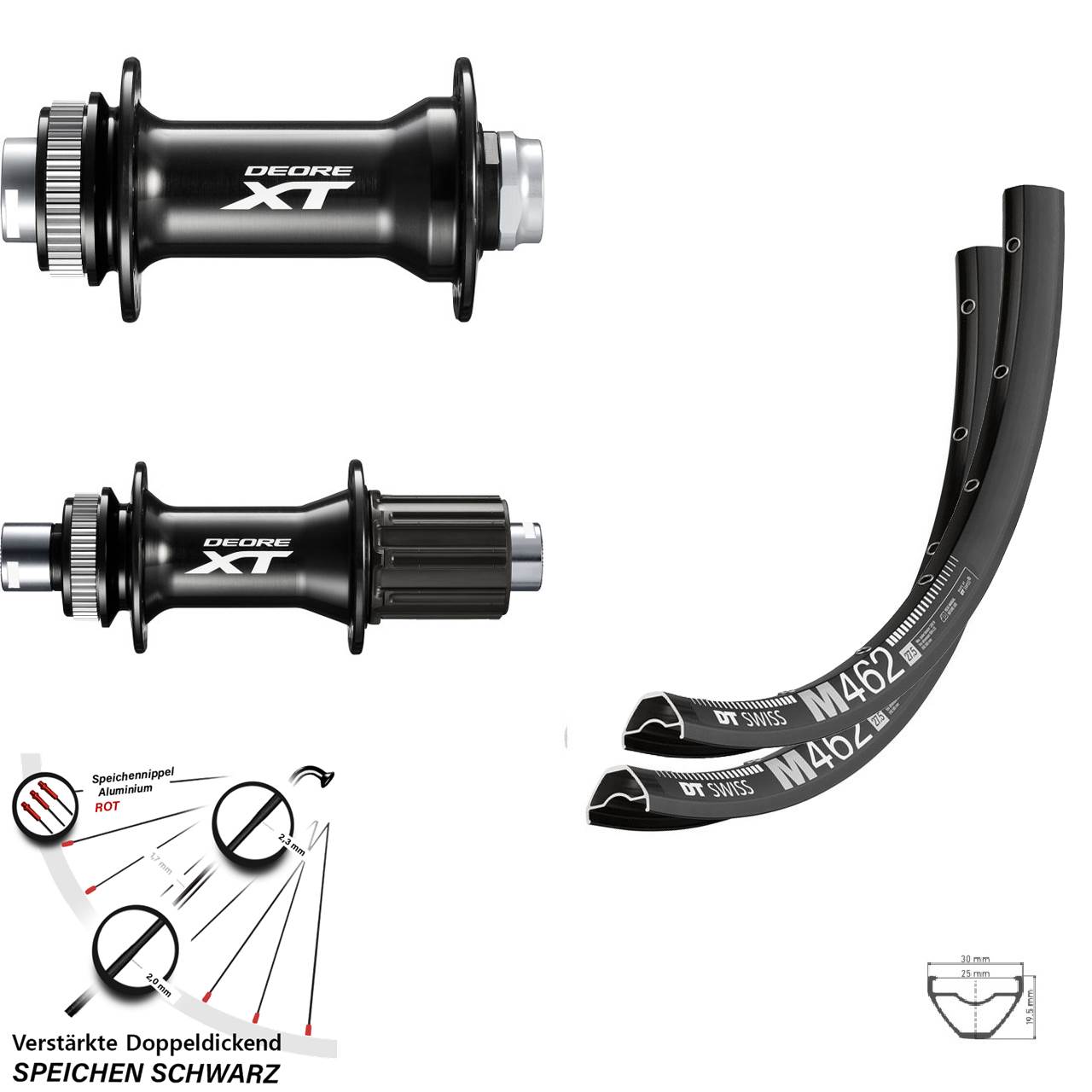 DT Swiss M 462 Shimano XT 27,5 Zoll Centerlock Laufradsatz 15x110 12x148 8-11 fach HG