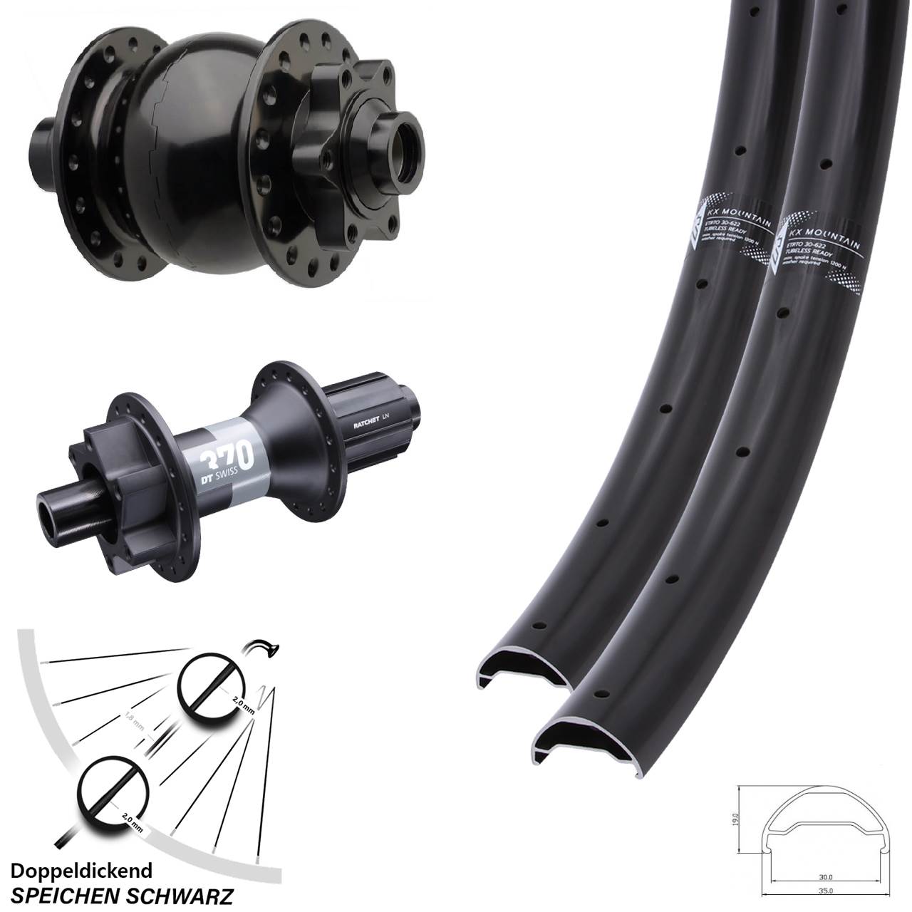 Boost Laufradsatz 6-Loch 15x110 12x148 29 Zoll KX Mountain DT Swiss 370 SON 28 8-11 fach