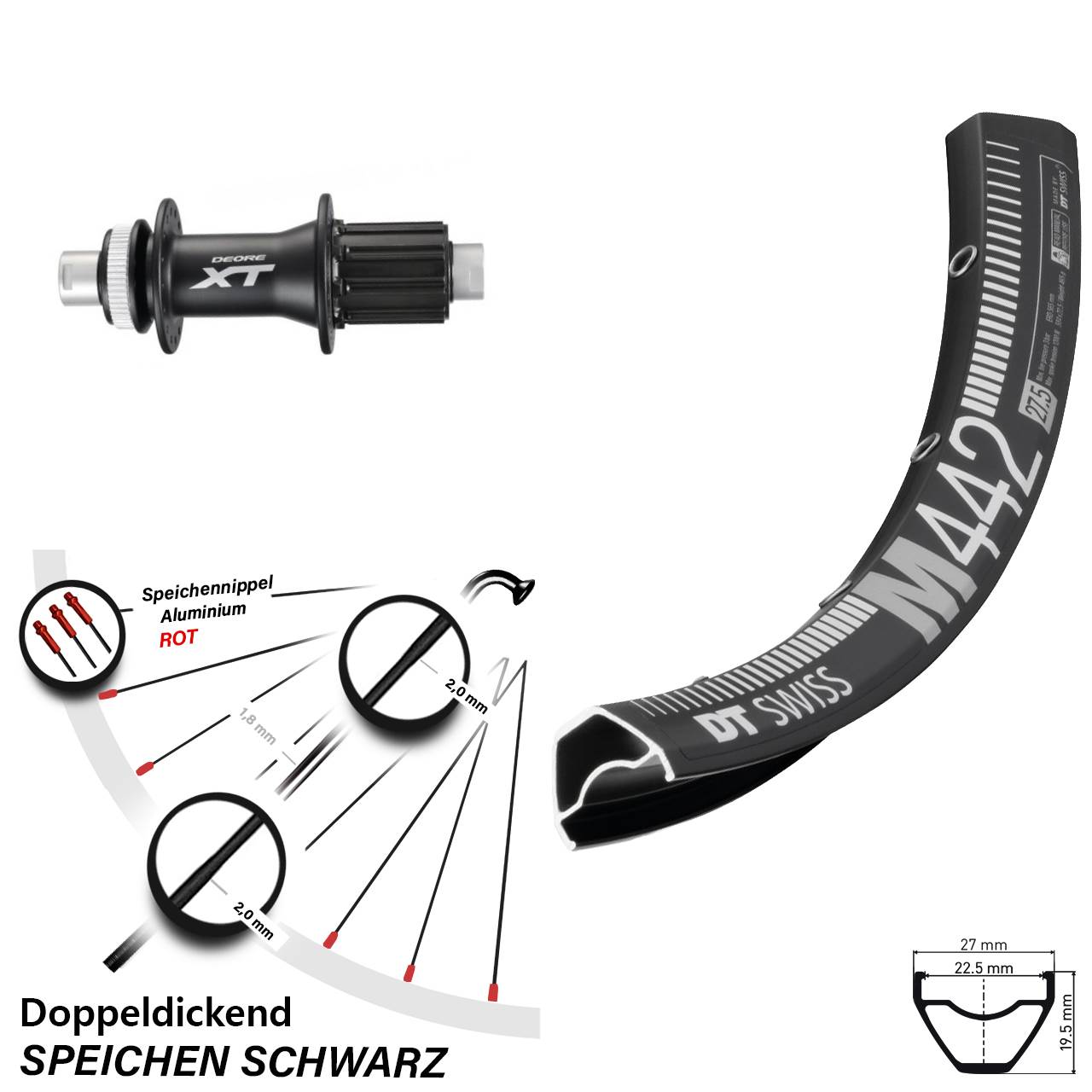29 Zoll DT Swiss M442 Shimano FH-M788 Centerlock Hinterrad 12x142 8-11 fach HG