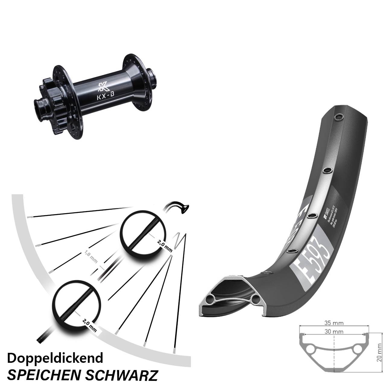 DT Swiss E 593 KX-B 29 Zoll Disc Vorderrad 15x110 Boost