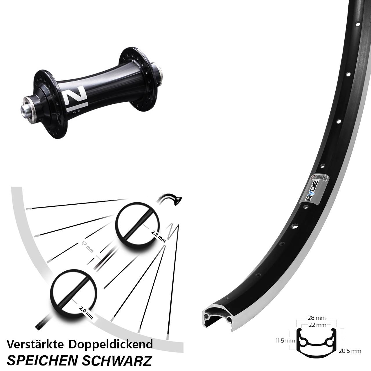650B Vorderrad Ryde Andra 35 Novatec A141 SB für Schnellspanner