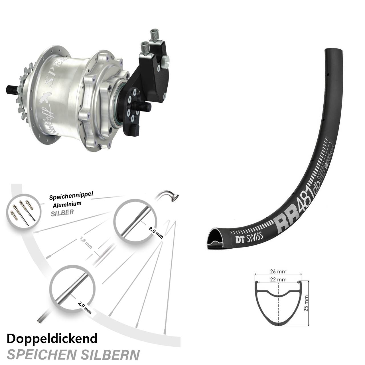 DT Swiss RR 481 Rohloff TS DB OEM Tandem 28 Zoll Disc Hinterrrad