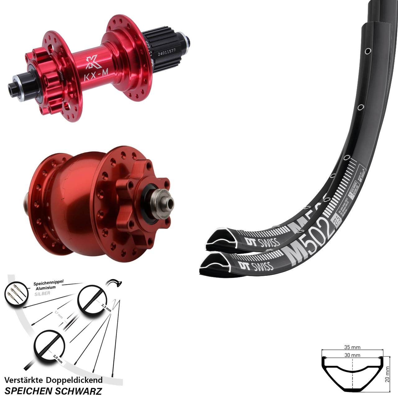 DT Swiss M 502 KX-M rot SON 28 29 Zoll 6-Loch Laufradsatz für Schnellspanner Micro Spline