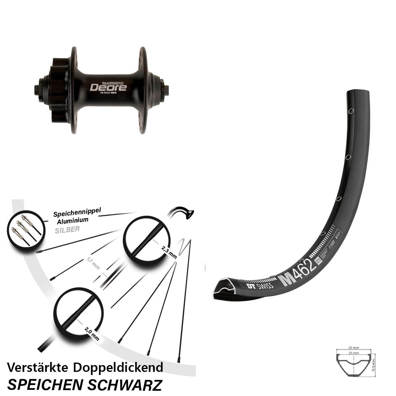 27,5 Zoll DT Swiss M 462 Shimano Deore Disc Laufrad QR
