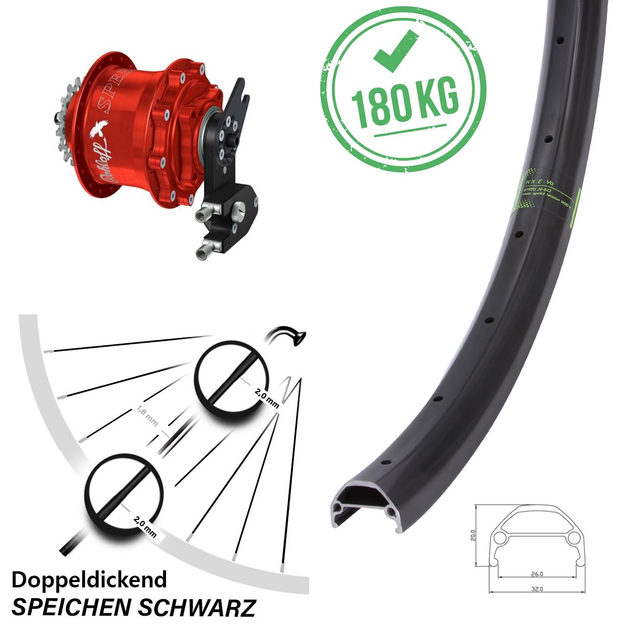 26 Zoll KX Evo Hinterrad Rohloff Speedhub 500/14 CC OEM2 rot