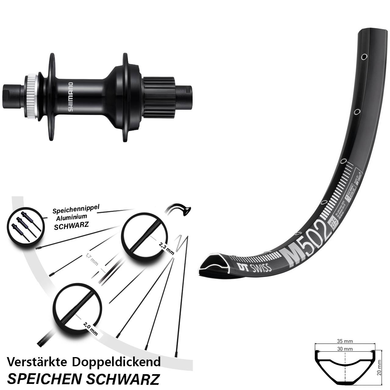Centerlock Hinterrad 12x148 29 Zoll DT Swiss M502 Shimano FH-MT510B Micro Spline