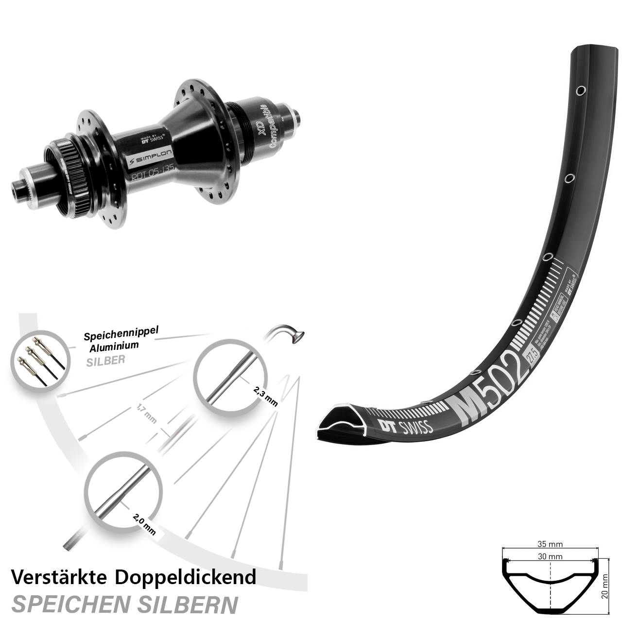 Hinterrad Centerlock für Schnellspanner 29 Zoll DT Swiss M 502-370 SRAM XD