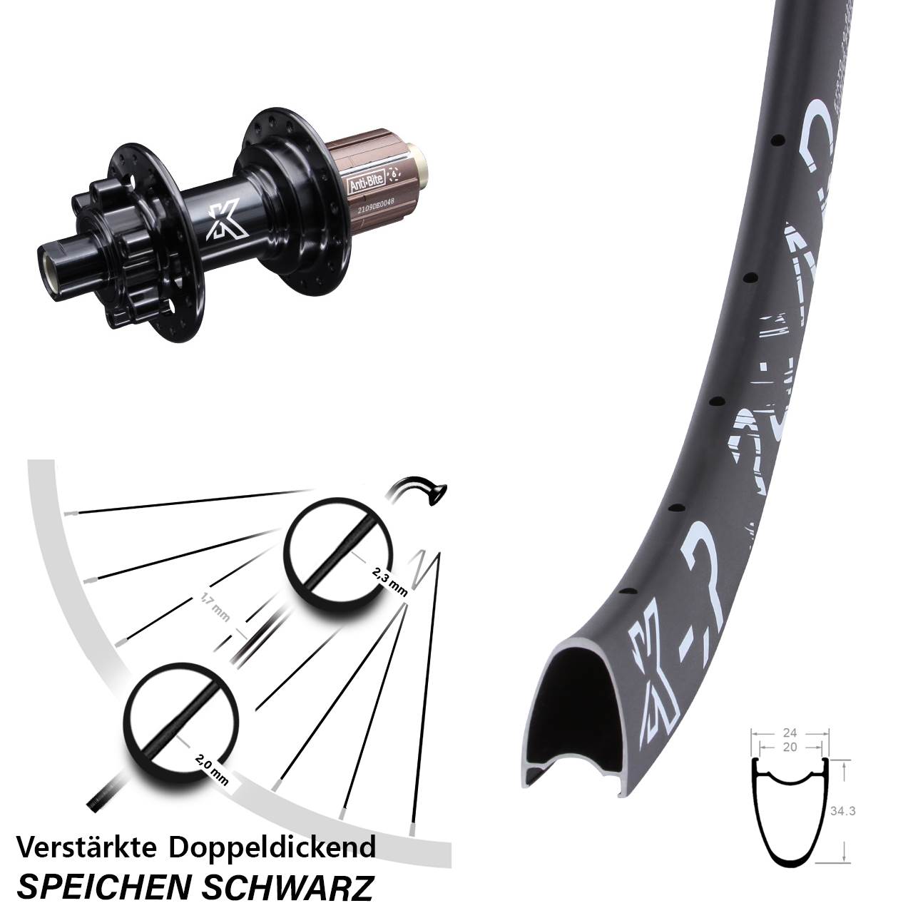 6-Loch Hinterrad 28-29 Zoll KX-R Road Bikepacking Shimano Anti-Bite 8-12 fach HG 12x142