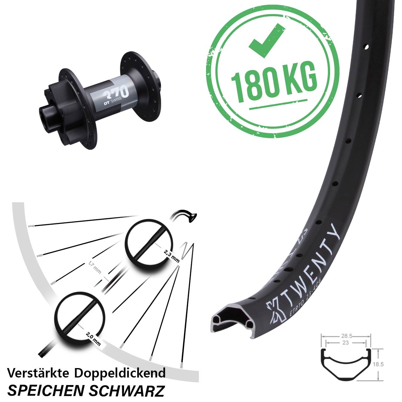 6-Loch Vorderrad 20 Zoll KX Twenty DT Swiss 370 15x100