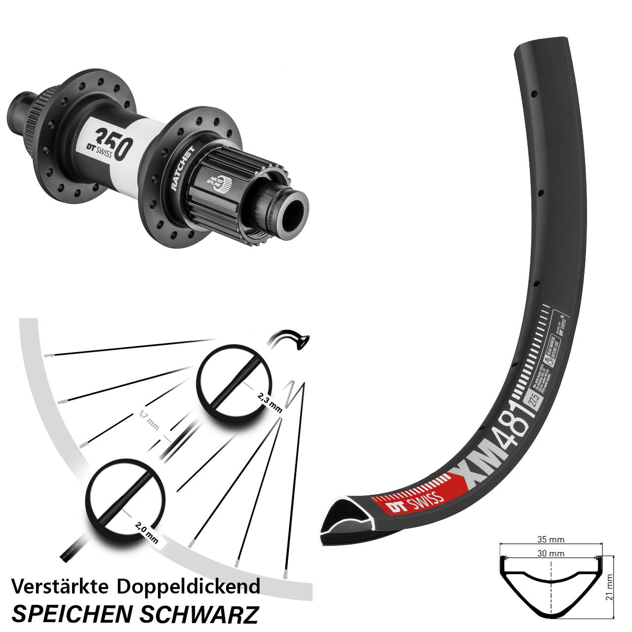 Hinterrad 27,5 Zoll DT Swiss XM481-350 Micro Spline 12x148 Boost