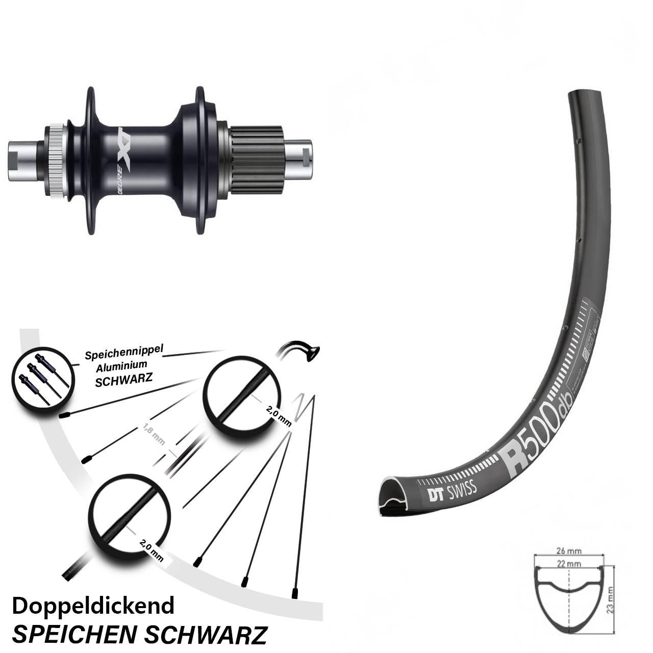 28 Zoll DT Swiss 500 DB Hinterrad Shimano Deore XT Micro Spline 12x142