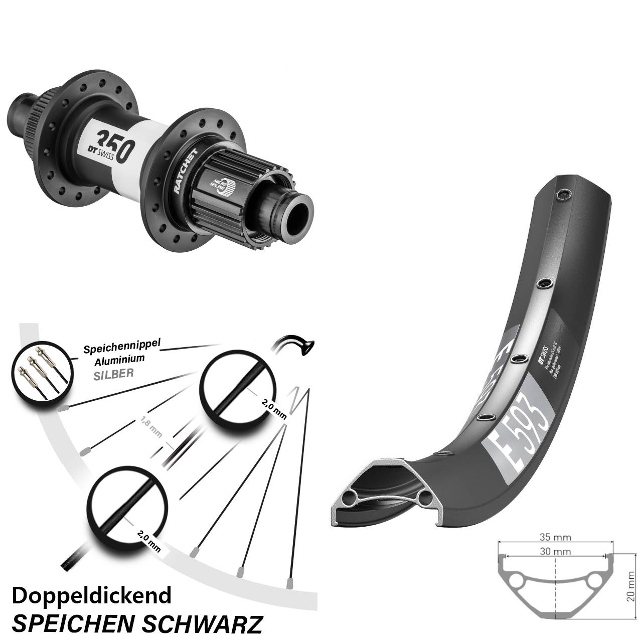 29 Zoll DT Swiss E593-350 Disc Laufrad 12x148 Shimano Micro Spline