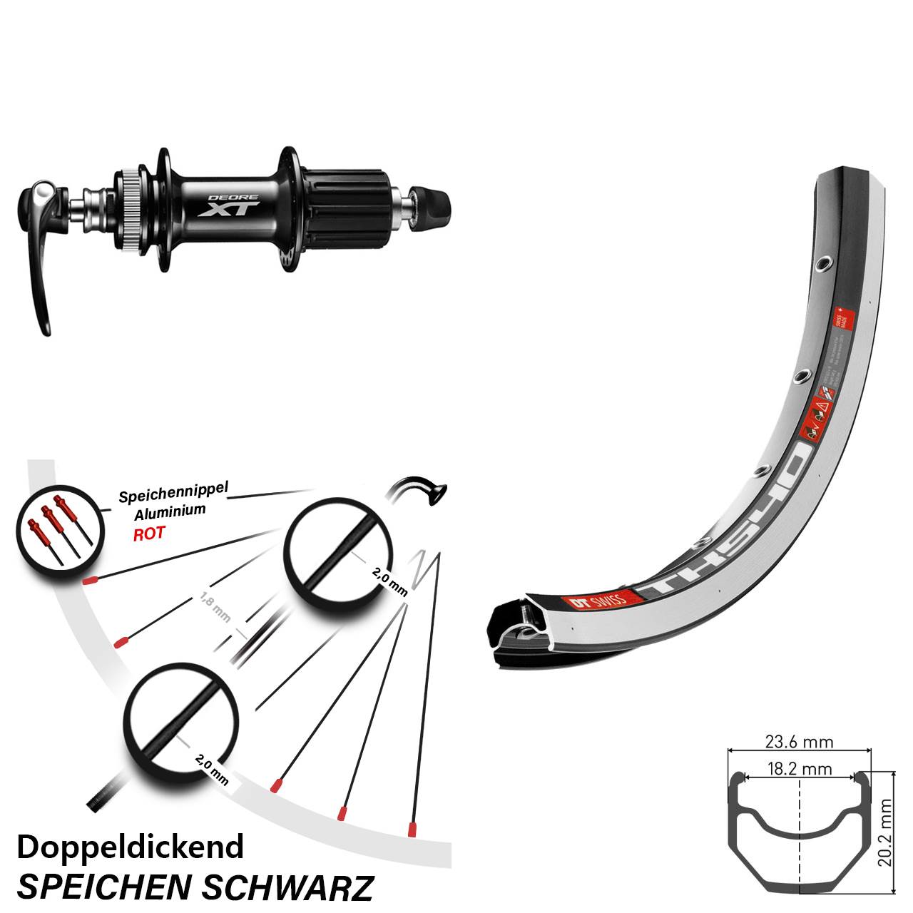 Hinterrad 28 Zoll DT Swiss TK540 Shimano XT 8-11 fach HG