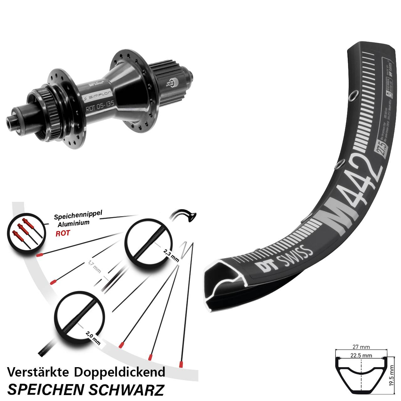 DT Swiss M442-370 Hybrid 29 Zoll Centerlock Hinterrad QR Micro Spline