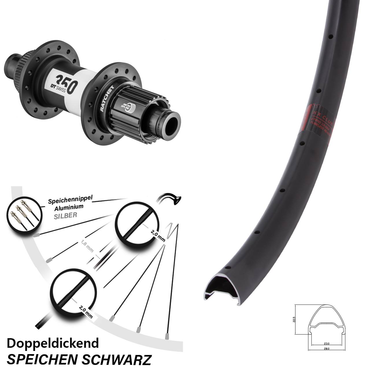 Hinterrad Centerlock 12x142 29 Zoll KX Clue DT Swiss 350 Shimano Micro Spline