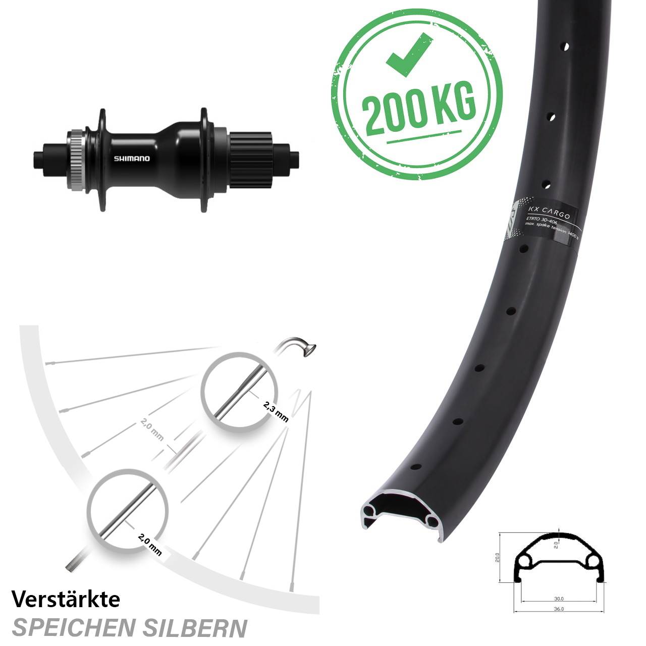 KX Cargo Shimano FH-QC500 650B Hinterrad Centerlock QR Shimano Micro Spline
