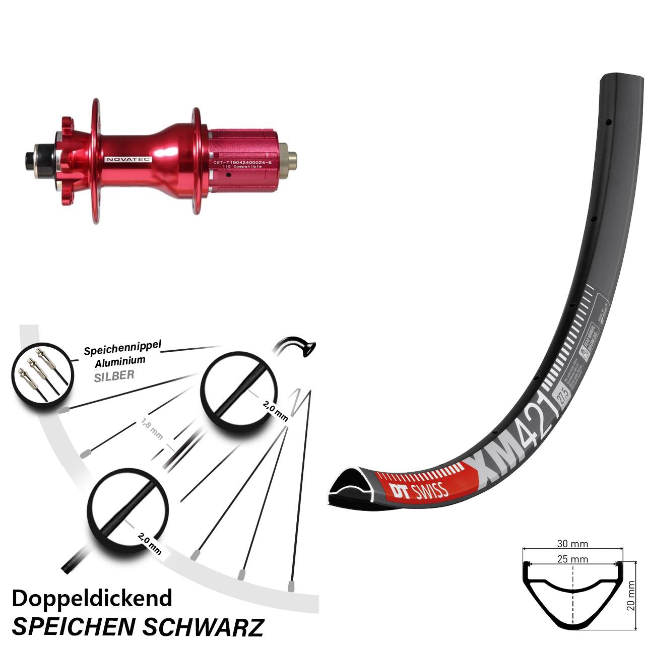 DT Swiss XM421 Novatec D792SB 29 Zoll Hinterrad 6-Loch QR 8-12 fach HG