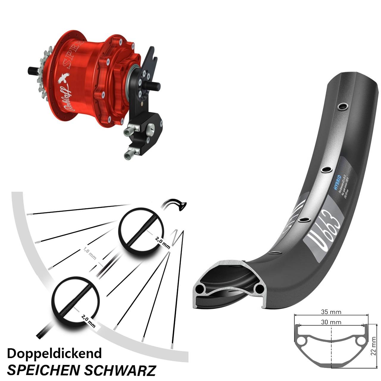 Hinterrad 27,5 Zoll DT Swiss U 663 Rohloff Speedhub 500/14 TS DB OEM2 Tandem rot