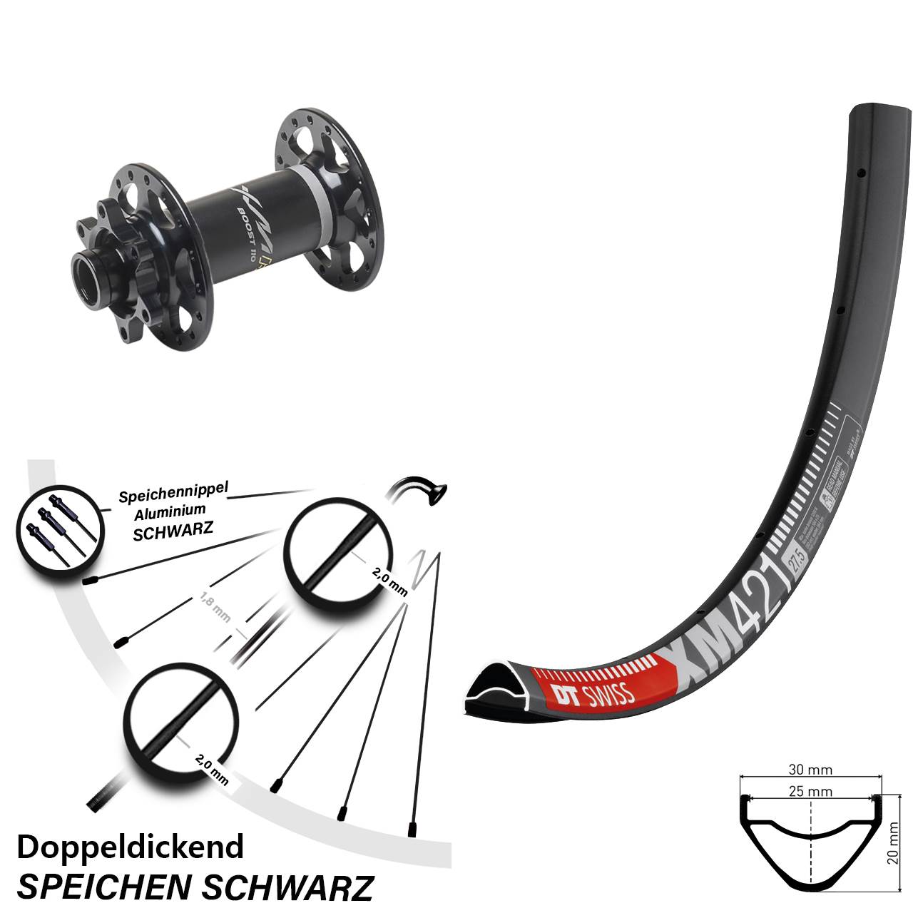 Boost Disc Laufrad 15x110 27,5 Zoll DT Swiss XM 421 Miche XMH 550