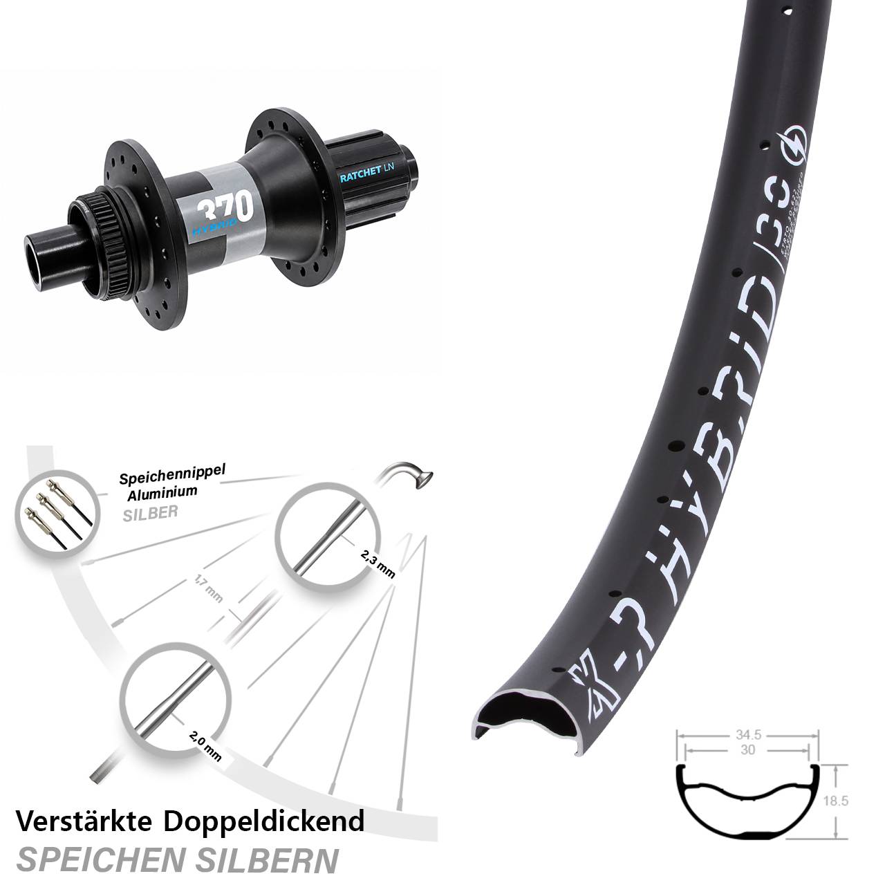 29 Zoll KX-R Hybrid 30 DT Swiss 370 Hinterrad Centerl. 12x148 Boost 8-11 fach HG