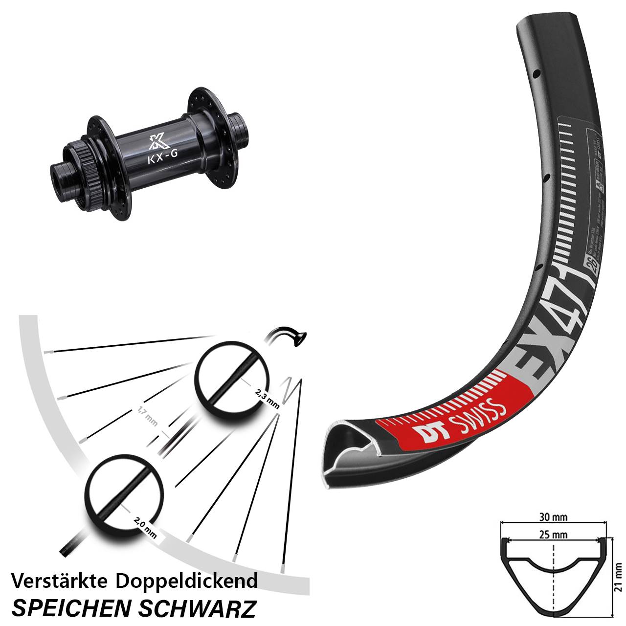 Centerlock Vorderrad 27,5 Zoll DT Swiss EX471 KX-G Gravel 12x100