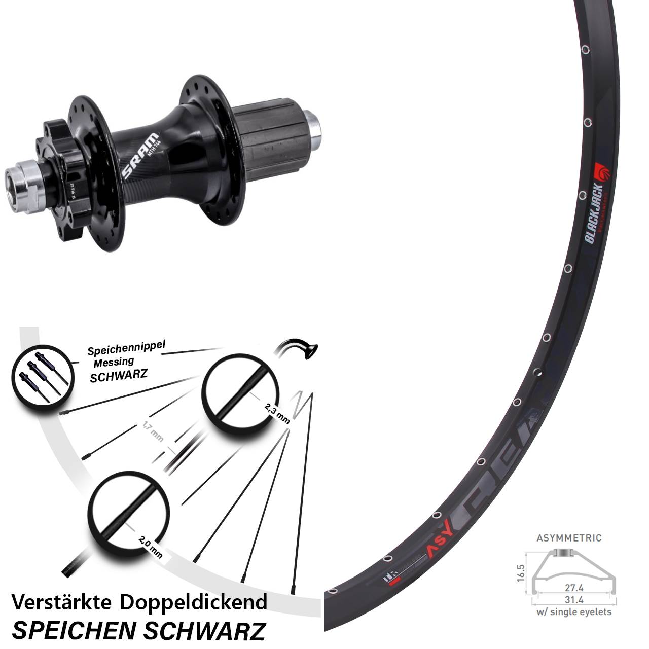 27,5 Zoll Rodi Ready 27 Sram 746 Disc Hinterrad 12x148 8-11 fach