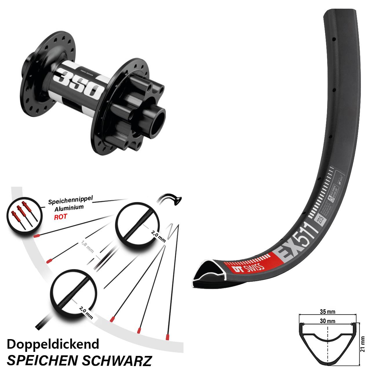 27,5+ Zoll Vorderrad DT Swiss 350 Boost und EX 511 6-Loch