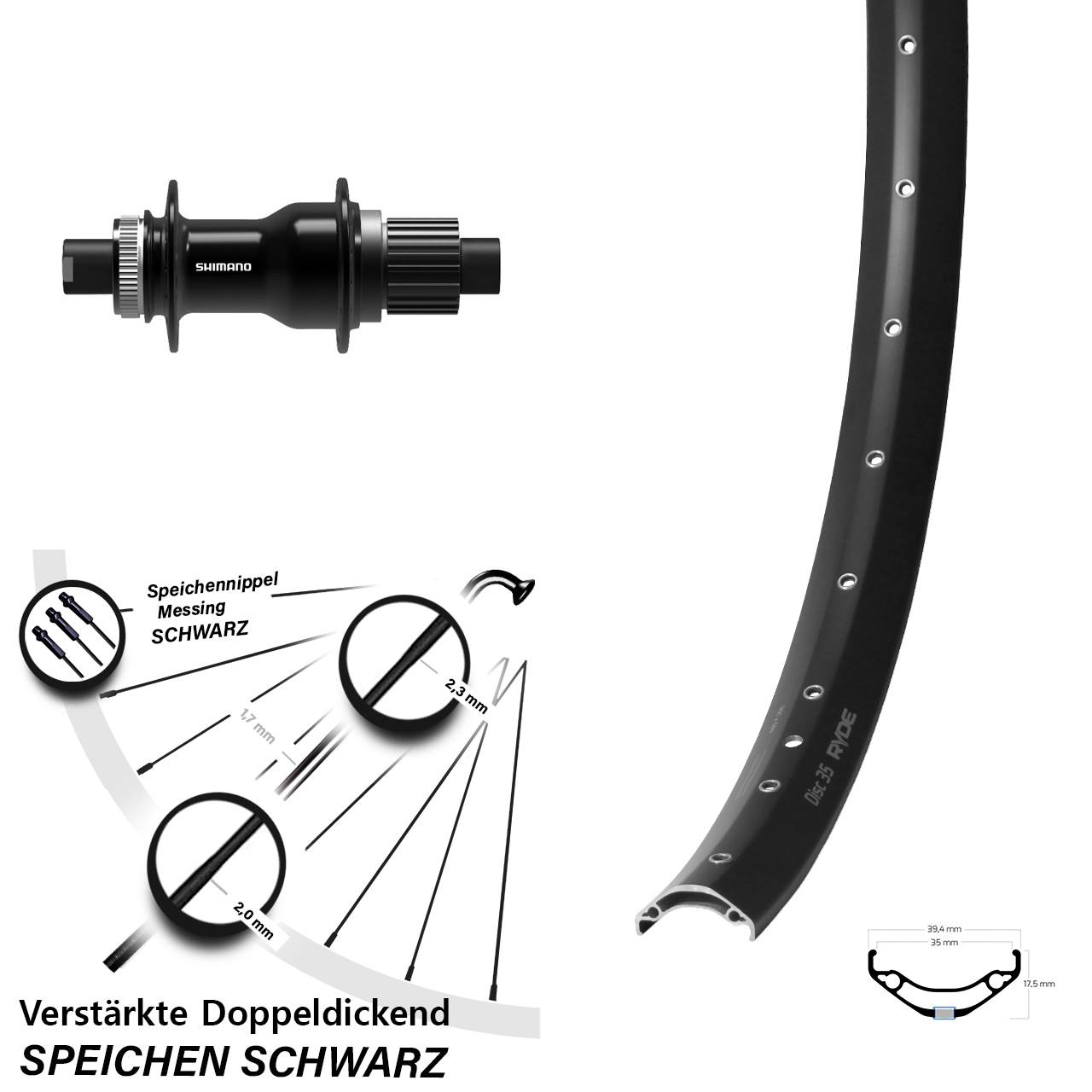 Hinterrad Centerlock 12x148 29 Zoll Ryde Disc 35 Shimano FH-TC500-B Boost Micro Spline