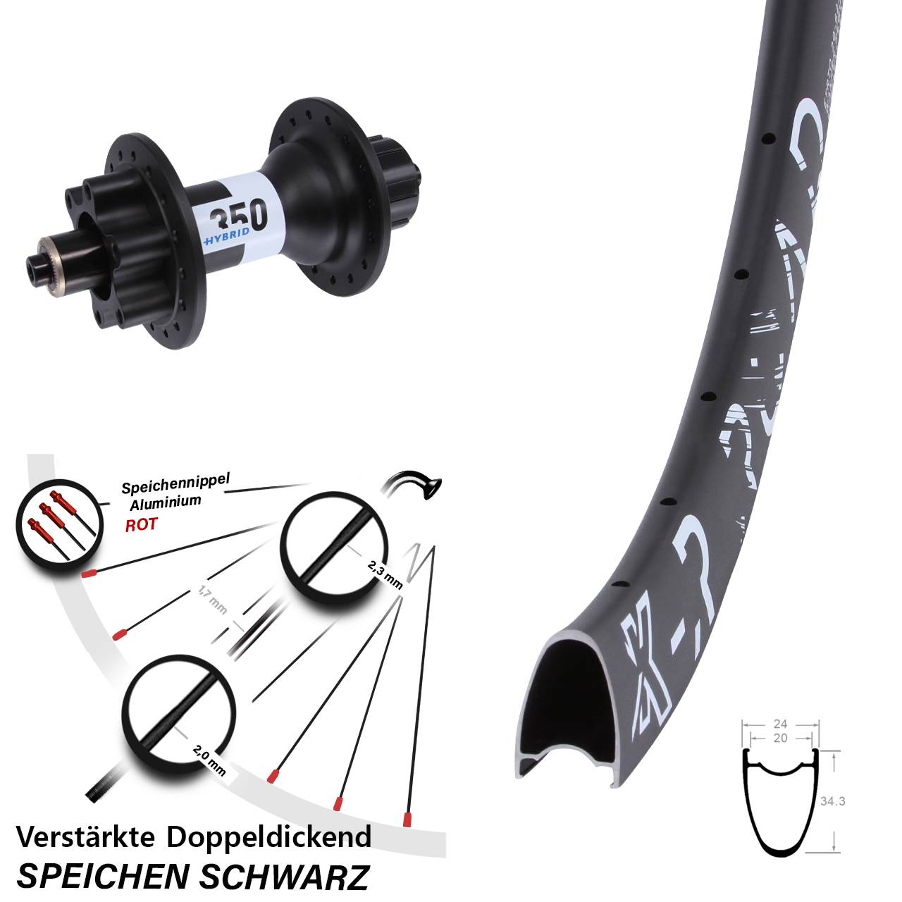29 Zoll Hinterrad KX-R Road DT Swiss 350 Hybrid 6-Loch 5/135 Singlespeed