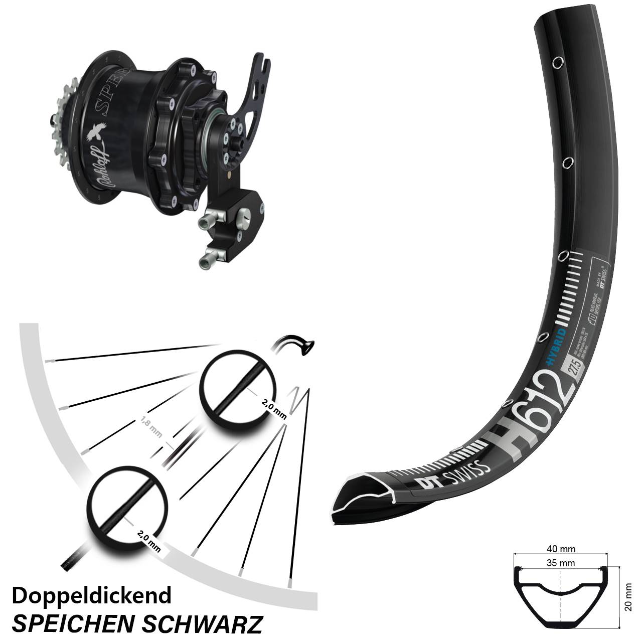 DT Swiss H 612 Rohloff Speedhub CC DB PM 27,5 Zoll Disc Hinterrrad