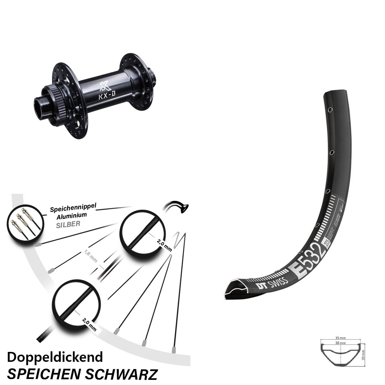 27,5 Zoll Vorderrad DT Swiss E 532 KX-B Centerlock Boost