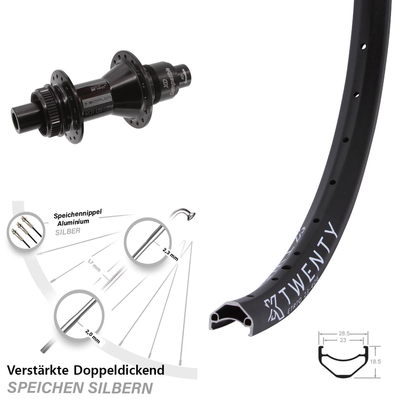 Hinterrad Centerlock 12x142 20 Zoll KX Twenty DT Swiss 370 XD 11-12 fach