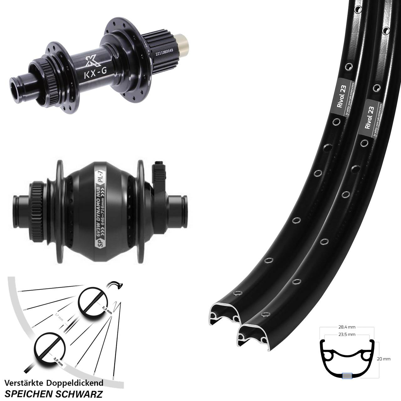 27,5 Zoll Ryde Rival 23 Disc schwarz Laufradsatz 12x100/142 KX-G Micro Spline SP PL-7